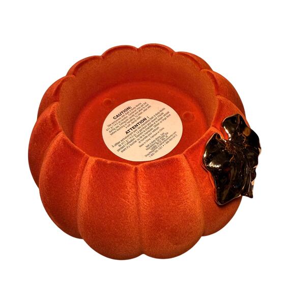 Bath & Body Works Flocked Pumpkin Pedestal Candle Holder Burnt Orange Gold Leaf - Picture 3 of 4